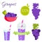 Grapes fruit and juice vector set.