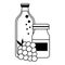 Grapes juice bottles and fruit cartoon in black and white