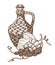 Grapes and wicker jug of wine, winemaking industry, isolated sketch