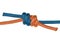 Grapevine knot, blue and orange rope.