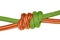 Grapevine knot, green and orange rope.