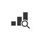 Graph chart with magnifier icon. Growing black graph outline and magnify glass.