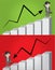 Graph invesment business man up and down. grow and loss money on green and red background.