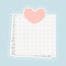 Graph isolated square mockup paper with dots, piece of newspaper on the bottom, pink heart shape washi tape with lines is on top