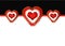 Graphic Background of Three Large Red/White Hearts trimmed in faux gold.