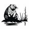 Graphic Black And White Beaver Tiling With Bold Outline