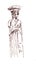 Graphic black and white drawing of a caryatid in a tunic