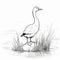 Graphic Black And White Illustration Of A Goose In Water