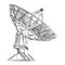 Graphic black- and- white linear drawing of a parabolic antenna. Radio antenna. Astronomy and space research