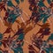 Graphic branch lily on ochre background. Floral seamless pattern for design.