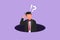 Graphic character flat design drawing confused businessman emerges from the hole. Depressed and business failure metaphor concept