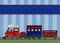 Graphic Choo Choo Train - Blue Stripes Background - Cars