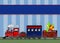 Graphic Choo Choo Train - Blue Stripes Background - Cars