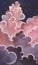 Graphic clouds. Illustration of clouds in pink and lilac shades for decoration. Bright watercolor sketch of the night sky with clo