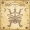 Graphic decorative image of the Mantis. Mantis. Esoteric, Mysticism, Sorcery. Background - imitation of old paper.