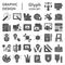 Graphic design glyph icon set, art tools symbols collection, vector sketches, logo illustrations, drawing equipment