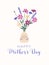Graphic design of greeting card for Mother's Day. Vertical floral postcard for mom with spring bouquet of wild flowers
