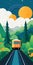 Graphic Design-inspired Illustration Of Orange Train Passing Through Woods