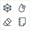 graphic design line icons. linear set. quality vector line set such as sketchbook, rubber, water drops