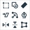 Graphic design line icons. linear set. quality vector line set such as transform, flip, flip, pen, nodes, shear, ruler, unite