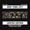 Graphic design for t-shirt with camouflage texture. Brooklyn, New York tee shirt print with slogan. Bklyn apparel typography.