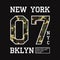 Graphic design for t-shirt with camouflage texture. New York tee shirt print with slogan. Brooklyn apparel typography. Vector.