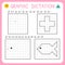 Graphic dictation. Kindergarten educational game for kids. Preschool worksheets for practicing motor skills. Working pages for