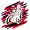 Graphic drawing, white silhouette racer on motorcycle