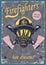 Graphic drawings Vintage poster with firemen