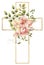 Graphic Easter Cross Clipart, Spring Floral Arrangements, Baptism Crosses DIY Invitation, roses and greenery wedding clipart,