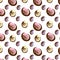 Graphic easter pattern with colored eggs on white background.