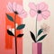 Graphic Expressionism Pink Flowers In Vases On Pink Walls