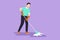 Graphic flat design drawing active man mopping floor in uniform. Attractive male cleaner janitor cleaning the office. Cleaning