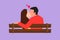 Graphic flat design drawing back view of romantic couple sweet kissing sitting on bench at park in beautiful scenery. Happy guy