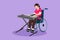 Graphic flat design drawing beautiful female sit in wheelchair playing electric keyboard, sing song. Musical performance in