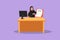 Graphic flat design drawing beauty banking clerk showing bank credit, loan contract or mortgage agreement sitting at desk with