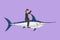 Graphic flat design drawing brave businesswoman riding huge dangerous marlin fish. Professional entrepreneur female character