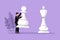 Graphic flat design drawing businessman holding pawn chess piece to beat king chess. Strategic planning, business development