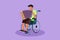 Graphic flat design drawing disability and music. Man in wheelchair playing accordion. Physically disabled, injured body, in