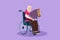 Graphic flat design drawing disabled Arab woman in wheelchair playing accordion music. Physically disabled. Person in hospital