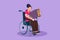 Graphic flat design drawing disabled beautiful woman in wheelchair playing accordion music. Classical musical performance in