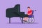 Graphic flat design drawing disabled man in wheelchair playing piano in concert. Disability and classical music. Physically