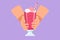 Graphic flat design drawing hands of human hold glass of tasty milkshake drink with whipped cream. Sweet beverage with a straw and