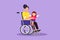 Graphic flat design drawing happy disabled mother with her child. Disability woman holding cute baby in her arm. Family love