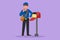 Graphic flat design drawing happy postman with thumbs up gesture standing in hat, bag, uniform, holding an envelope. Working hard