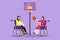 Graphic flat design drawing joyful disabled young Arabian woman in wheelchair playing basketball. Adaptive sports for disabled