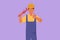 Graphic flat design drawing plumber holding monkey wrench and wear helmet with thumbs up gesture, ready to work on repairing