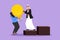 Graphic flat design drawing pretty Arab woman helping active man to lifting light bulb at stair. Business idea, teamwork, goal