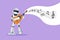 Graphic flat design drawing robot playing ukulele or small guitar and singing having fun. Robotic artificial intelligence