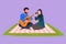 Graphic flat design drawing romantic Arab couple of lovers has picnic on nature park. Man playing music on guitar, pretty girl